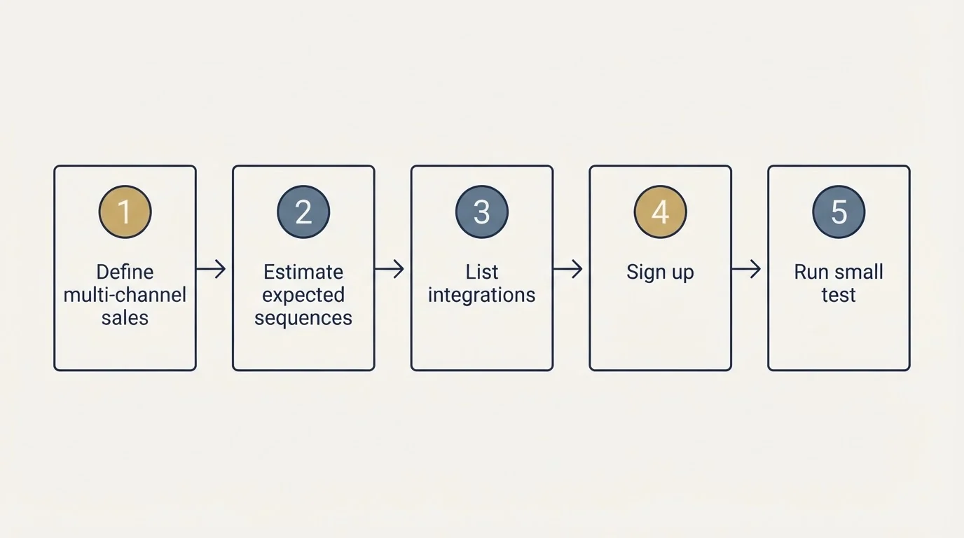 Step sequence: Getting Started Checklist (Define multi-channel sales, Estimate expected sequences, List integrations, Sign up)