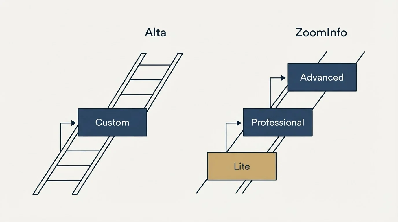 Pricing ladder: Pricing Comparison (Alta, ZoomInfo, Custom, Lite)