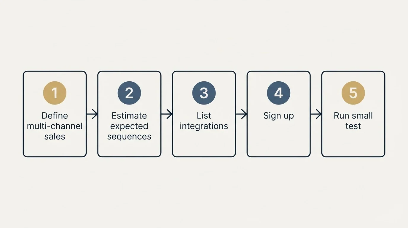 Step sequence: Getting Started Checklist (Define multi-channel sales, Estimate expected sequences, List integrations, Sign up)