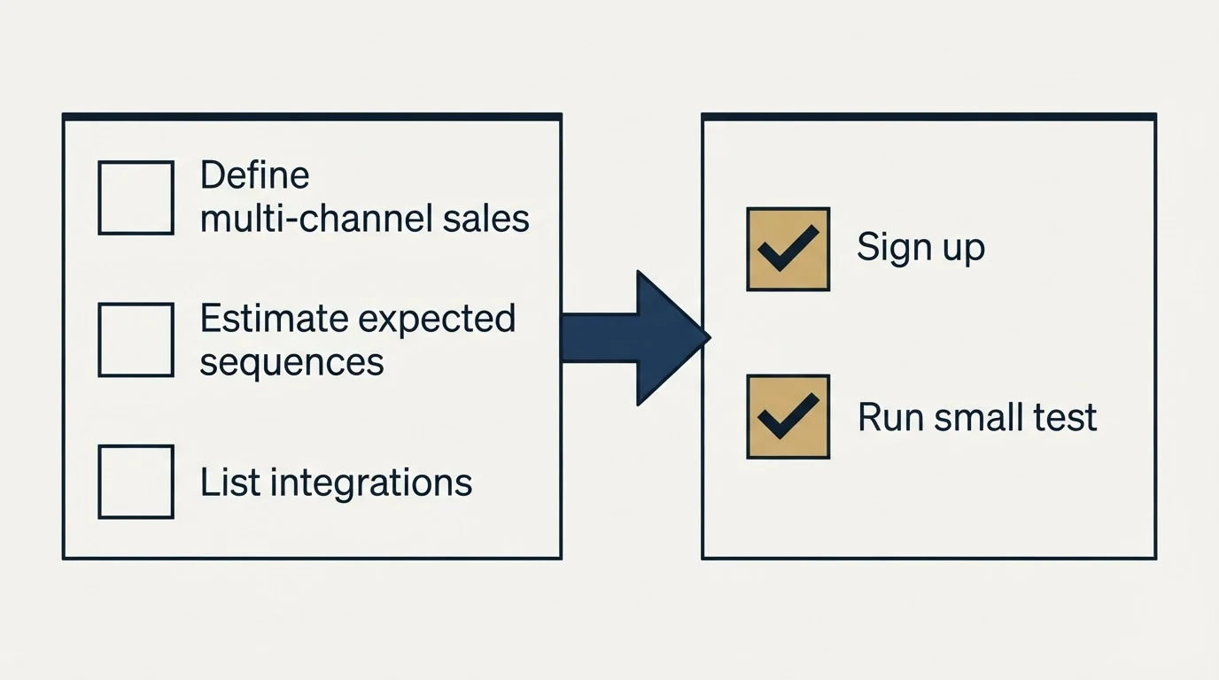 Before-and-after steps: Getting Started Checklist (Define multi-channel sales, Estimate expected sequences, List integrations, Sign up)
