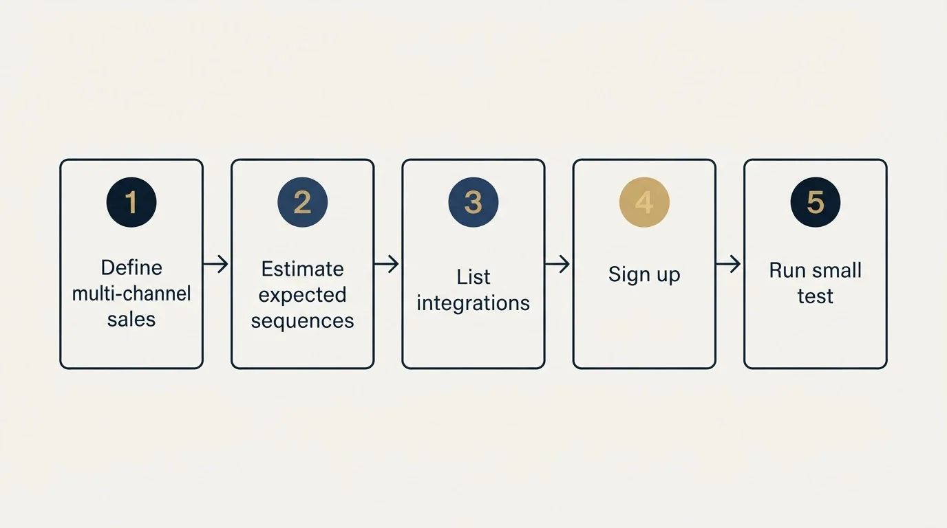 Step sequence: Getting Started Checklist (Define multi-channel sales, Estimate expected sequences, List integrations, Sign up)