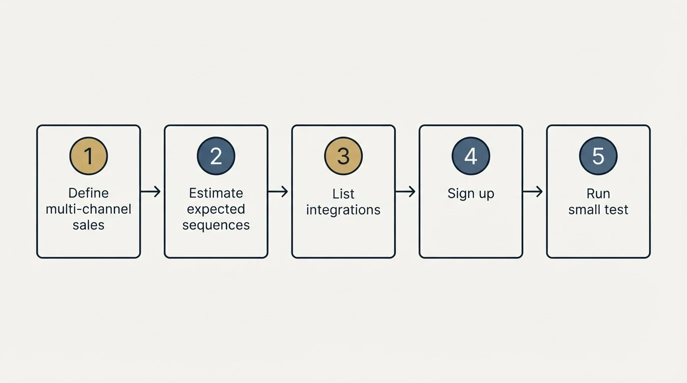 Step sequence: Getting Started Checklist (Define multi-channel sales, Estimate expected sequences, List integrations, Sign up)