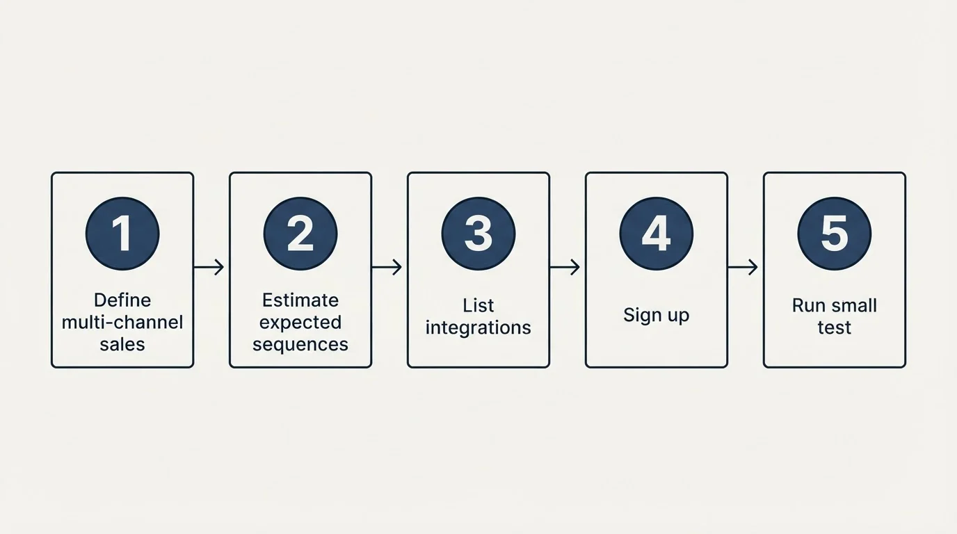 Step sequence: Getting Started Checklist (Define multi-channel sales, Estimate expected sequences, List integrations, Sign up)