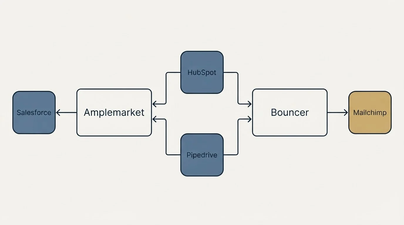 Integration flow: Integration Ecosystem (Amplemarket, Bouncer, HubSpot, Pipedrive)