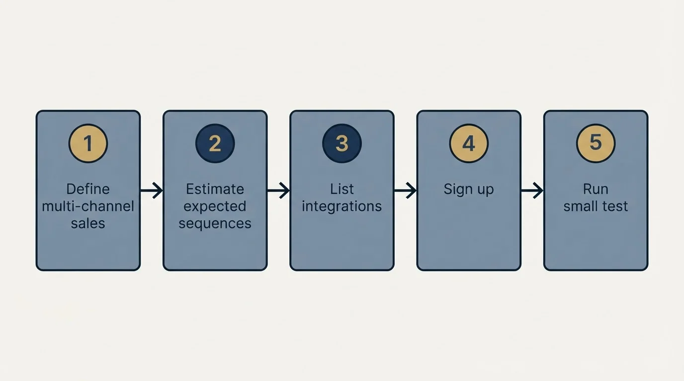 Step sequence: Getting Started Checklist (Define multi-channel sales, Estimate expected sequences, List integrations, Sign up)