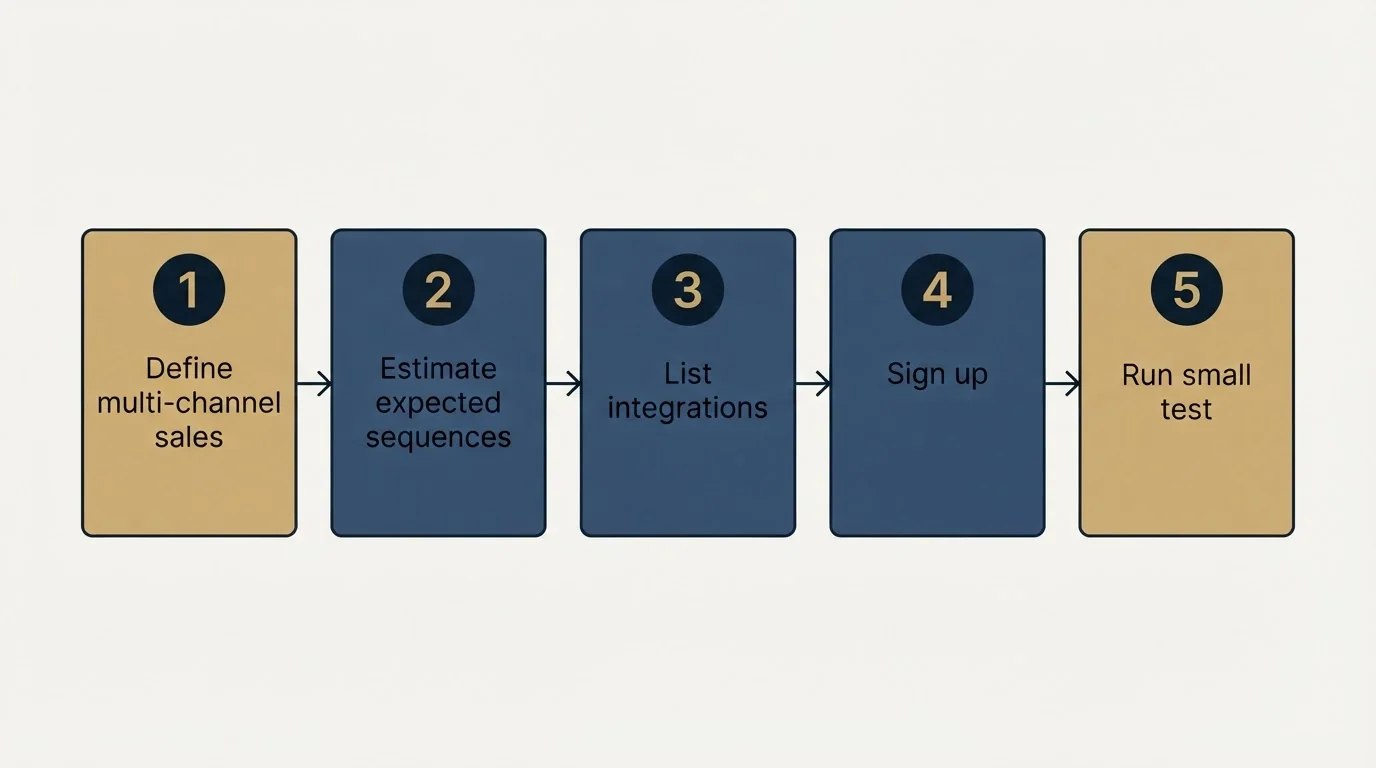 Step sequence: Getting Started Checklist (Define multi-channel sales, Estimate expected sequences, List integrations, Sign up)