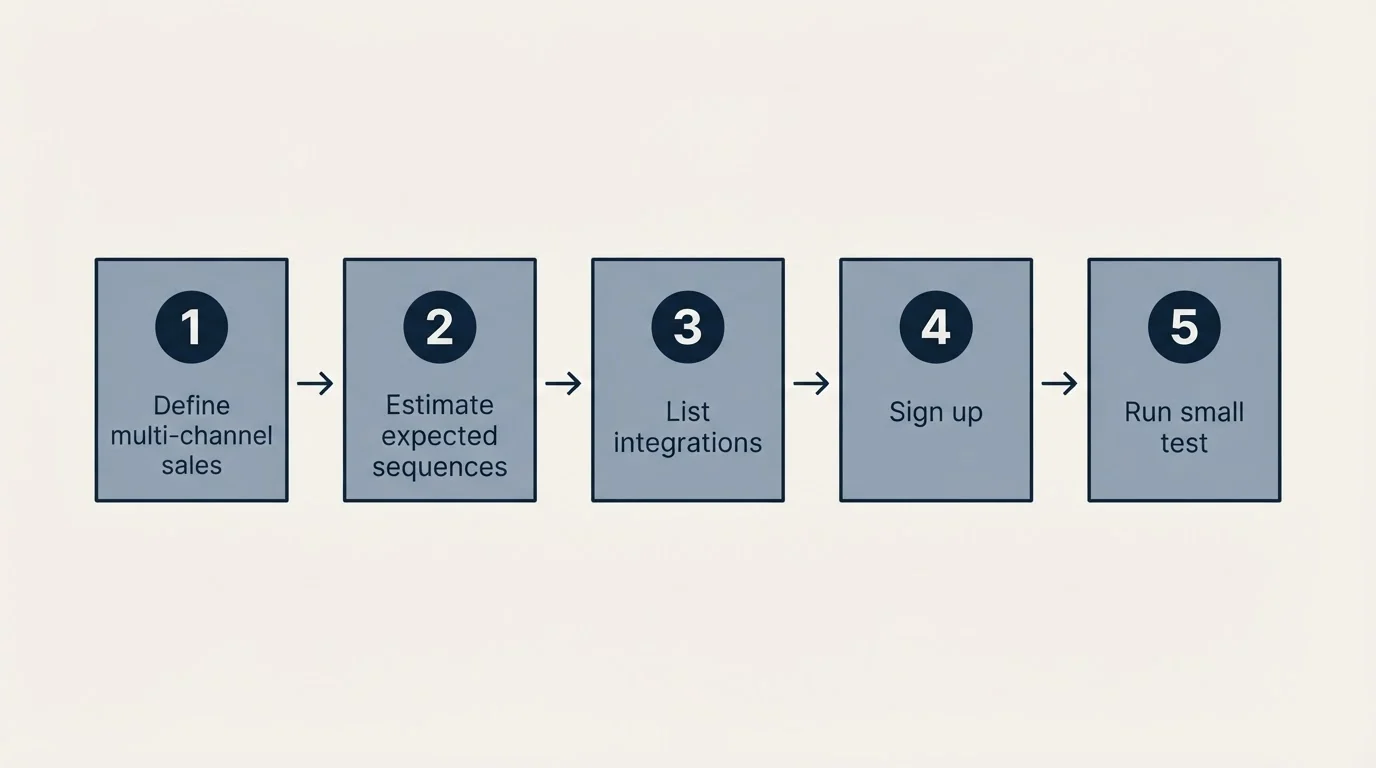 Step sequence: Getting Started Checklist (Define multi-channel sales, Estimate expected sequences, List integrations, Sign up)