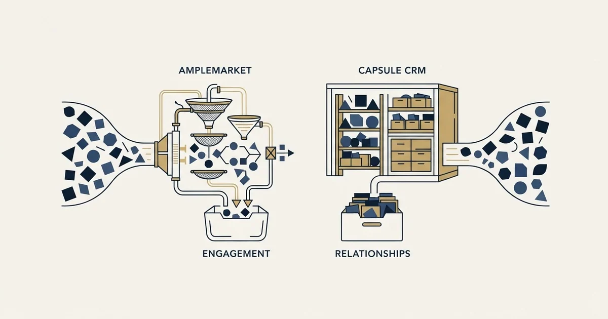 Editorial illustration for Amplemarket vs Capsule CRM
