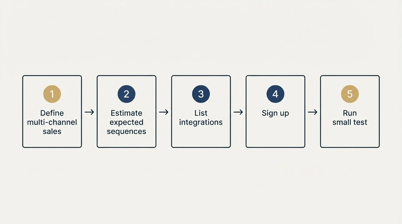 Step sequence: Getting Started Checklist (Define multi-channel sales, Estimate expected sequences, List integrations, Sign up)