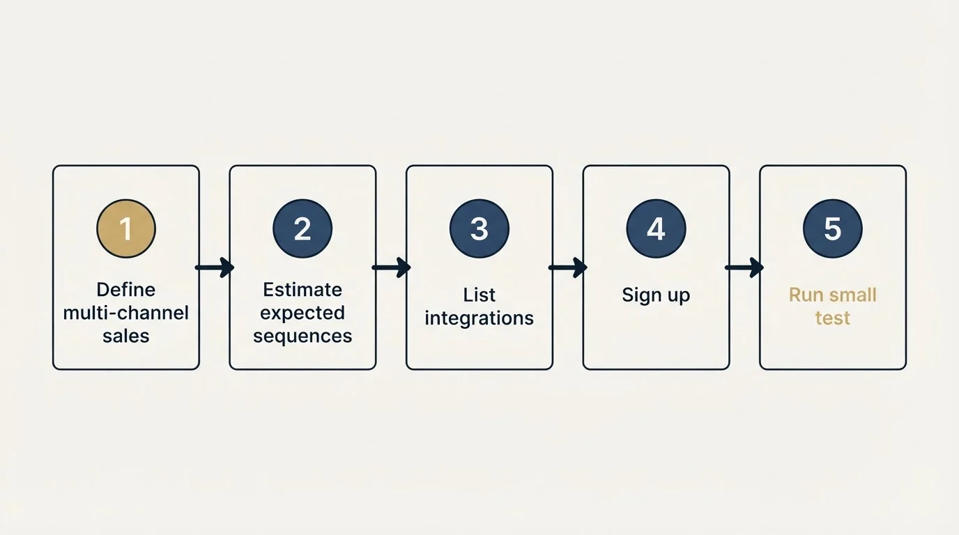 Step sequence: Getting Started Checklist (Define multi-channel sales, Estimate expected sequences, List integrations, Sign up)