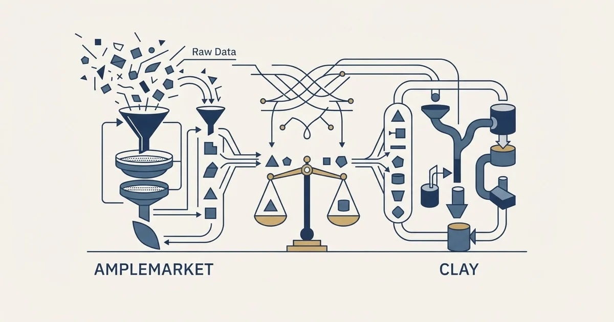 Editorial illustration for Amplemarket vs Clay