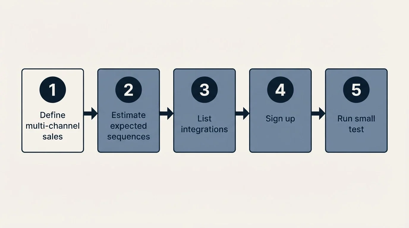 Step sequence: Getting Started Checklist (Define multi-channel sales, Estimate expected sequences, List integrations, Sign up)