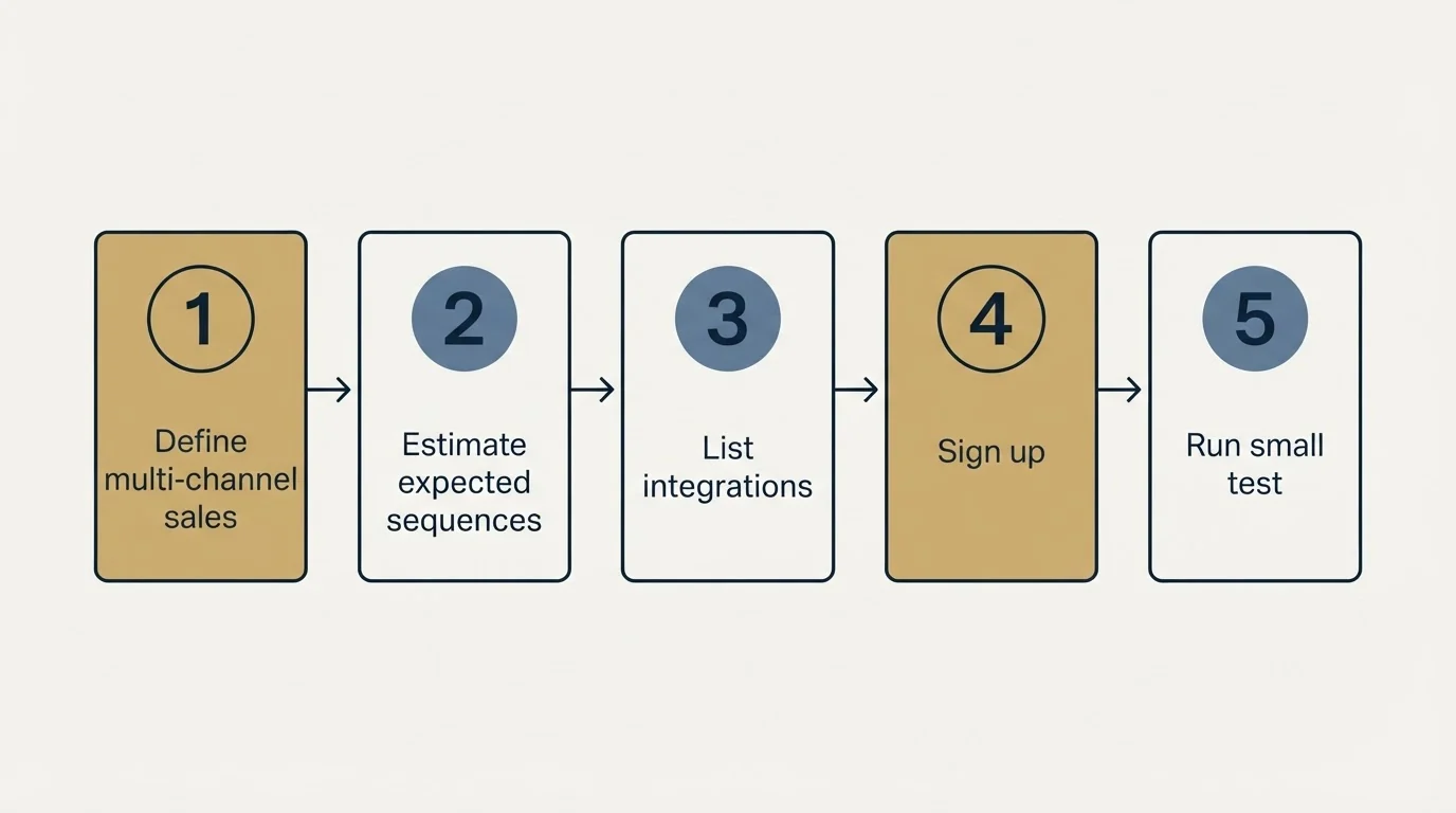 Step sequence: Getting Started Checklist (Define multi-channel sales, Estimate expected sequences, List integrations, Sign up)