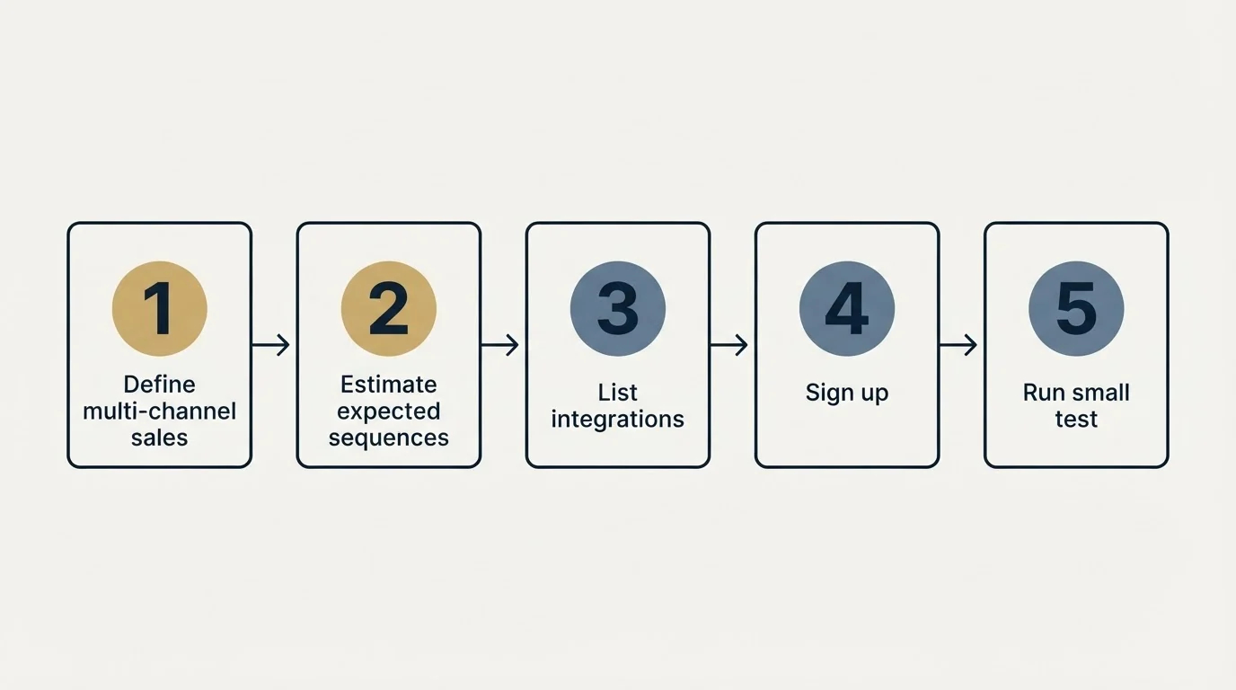 Step sequence: Getting Started Checklist (Define multi-channel sales, Estimate expected sequences, List integrations, Sign up)