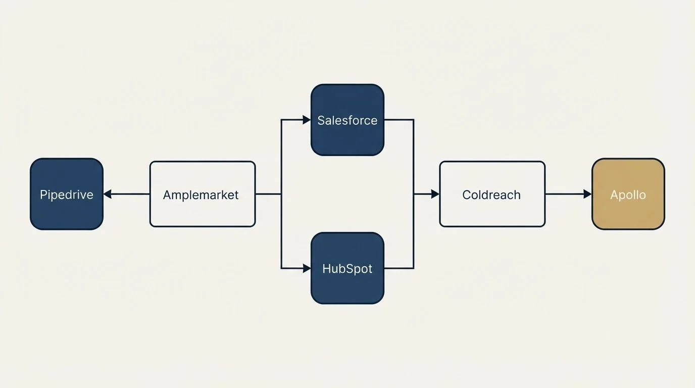 Integration flow: Integration Ecosystem (Amplemarket, Coldreach, Salesforce, HubSpot)