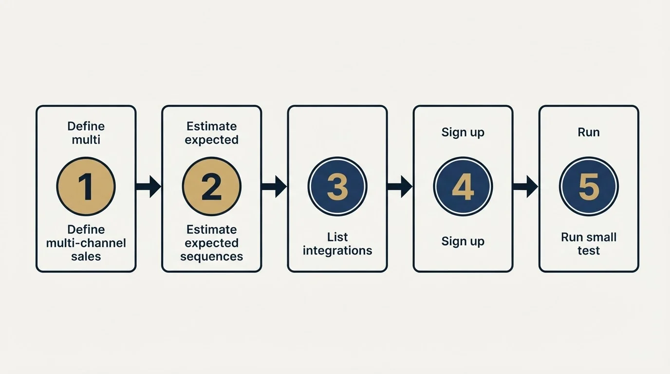 Step sequence: Getting Started Checklist (Define multi-channel sales, Estimate expected sequences, List integrations, Sign up)