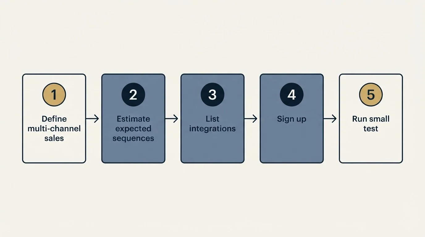 Step sequence: Getting Started Checklist (Define multi-channel sales, Estimate expected sequences, List integrations, Sign up)