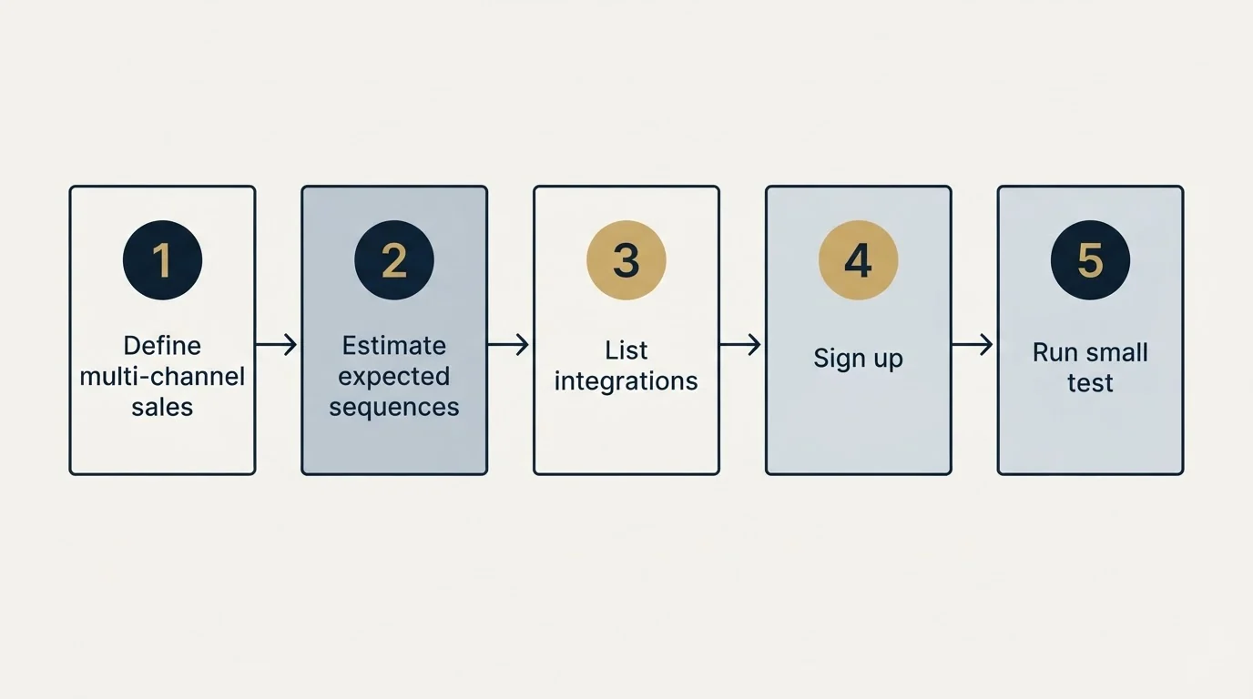 Step sequence: Getting Started Checklist (Define multi-channel sales, Estimate expected sequences, List integrations, Sign up)