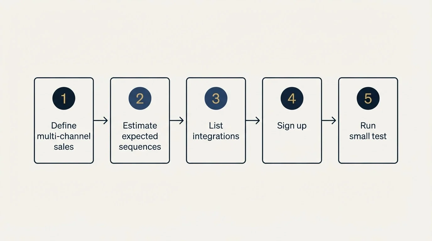 Step sequence: Getting Started Checklist (Define multi-channel sales, Estimate expected sequences, List integrations, Sign up)