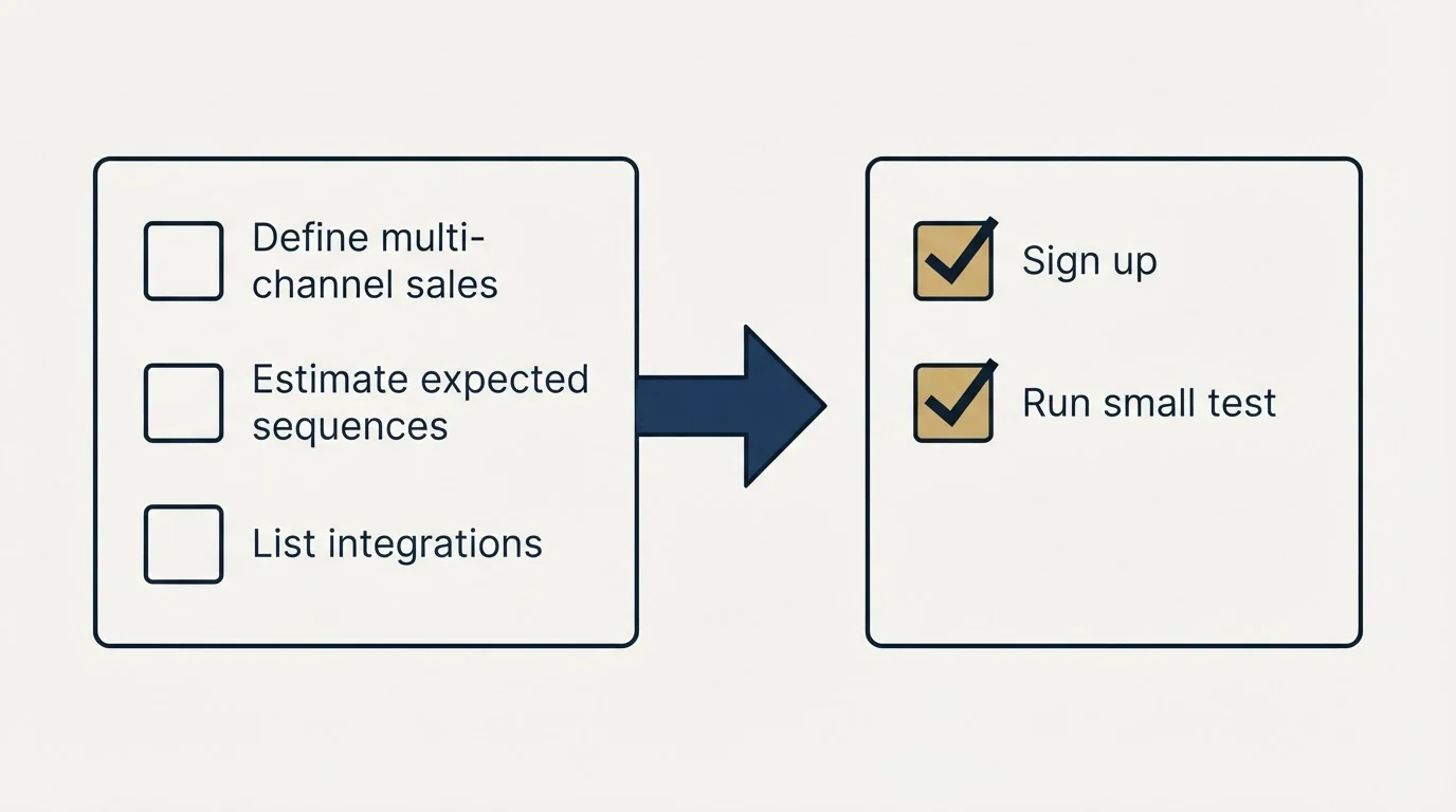 Before-and-after steps: Getting Started Checklist (Define multi-channel sales, Estimate expected sequences, List integrations, Sign up)