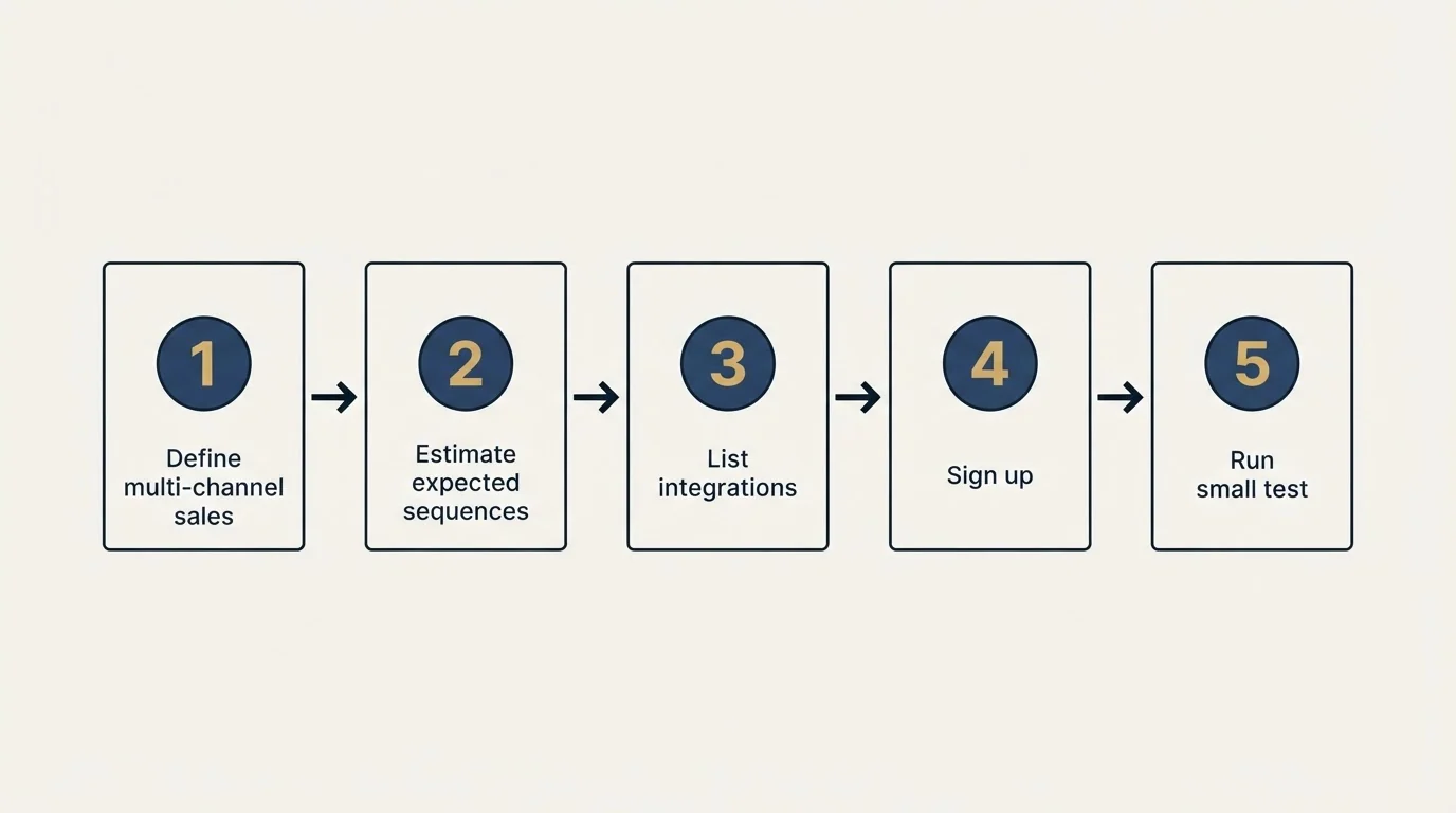 Step sequence: Getting Started Checklist (Define multi-channel sales, Estimate expected sequences, List integrations, Sign up)