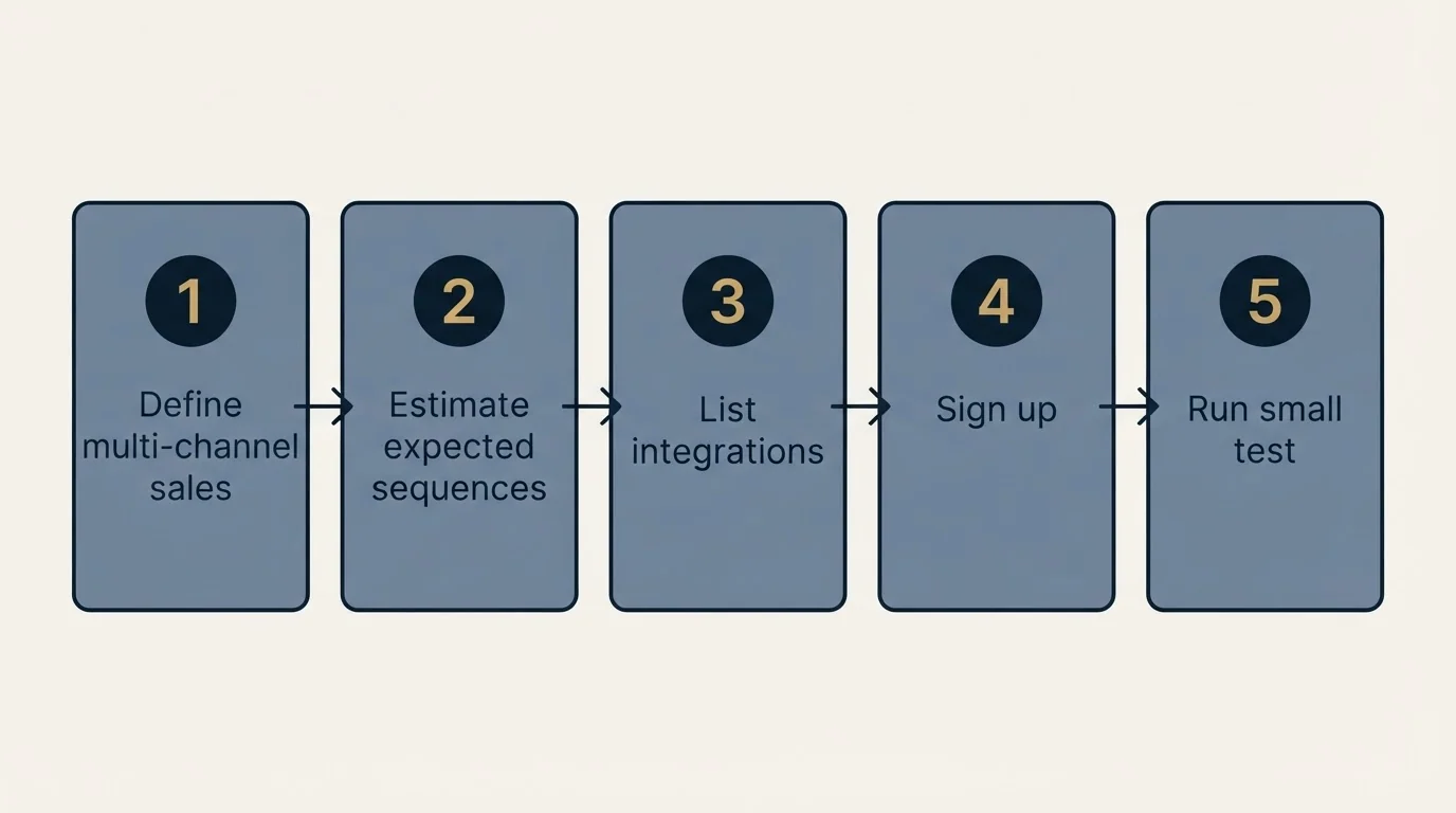 Step sequence: Getting Started Checklist (Define multi-channel sales, Estimate expected sequences, List integrations, Sign up)