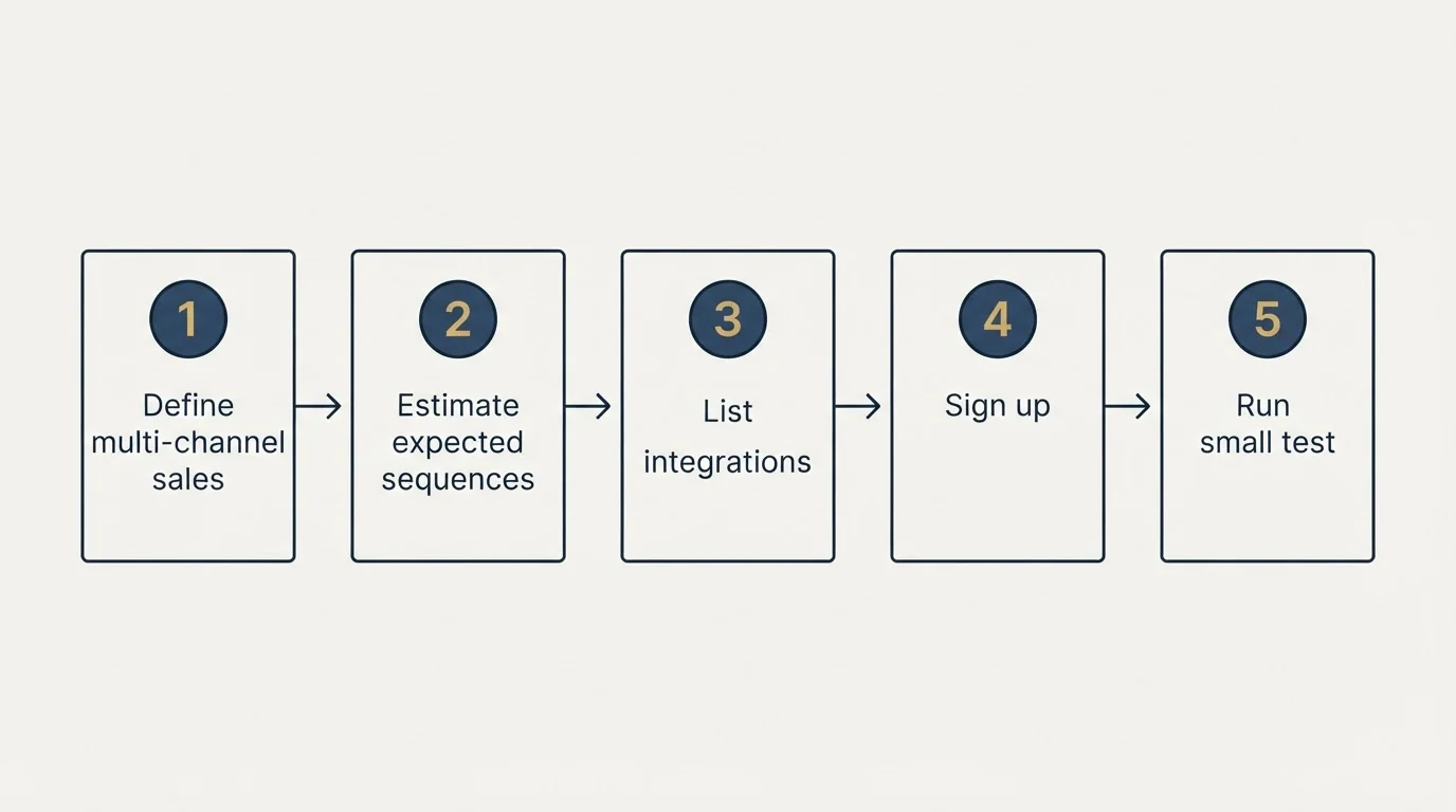Step sequence: Getting Started Checklist (Define multi-channel sales, Estimate expected sequences, List integrations, Sign up)