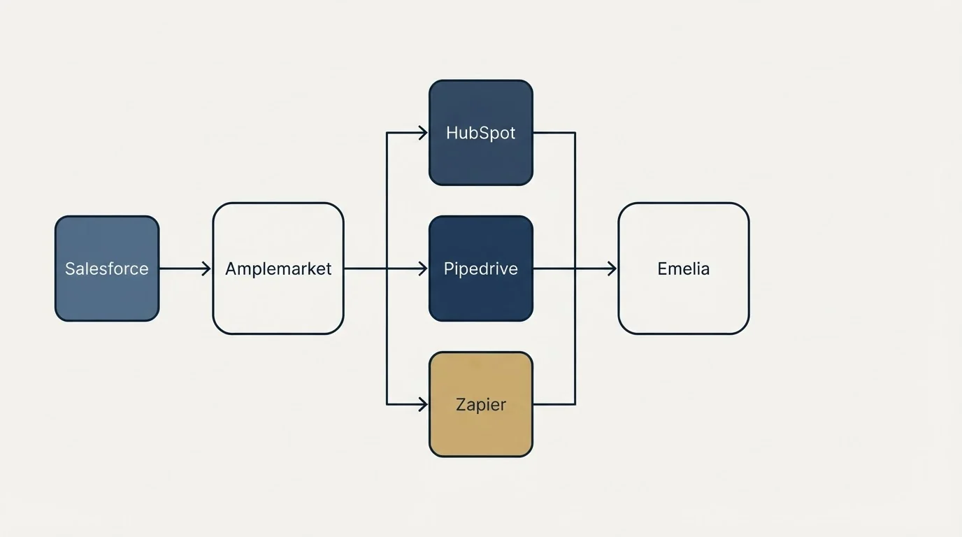 Integration flow: Integration Ecosystem (Amplemarket, Emelia, HubSpot, Pipedrive)