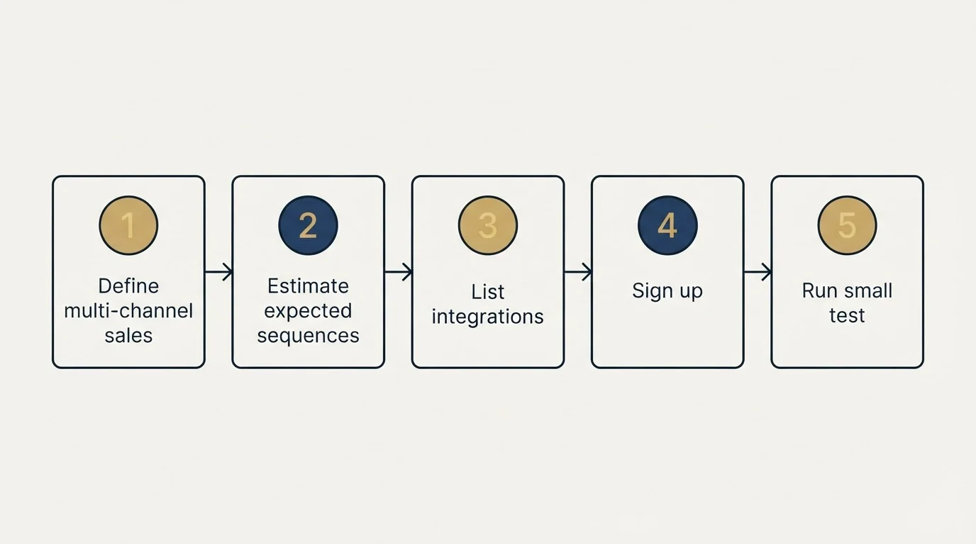 Step sequence: Getting Started Checklist (Define multi-channel sales, Estimate expected sequences, List integrations, Sign up)