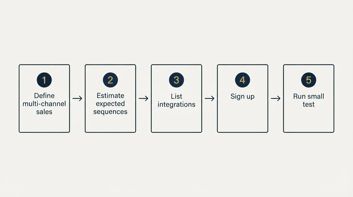 Step sequence: Getting Started Checklist (Define multi-channel sales, Estimate expected sequences, List integrations, Sign up)