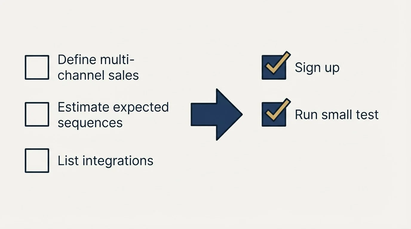 Before-and-after steps: Getting Started Checklist (Define multi-channel sales, Estimate expected sequences, List integrations, Sign up)