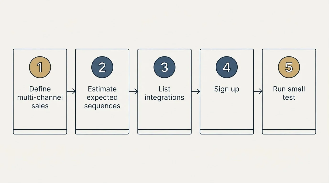 Step sequence: Getting Started Checklist (Define multi-channel sales, Estimate expected sequences, List integrations, Sign up)