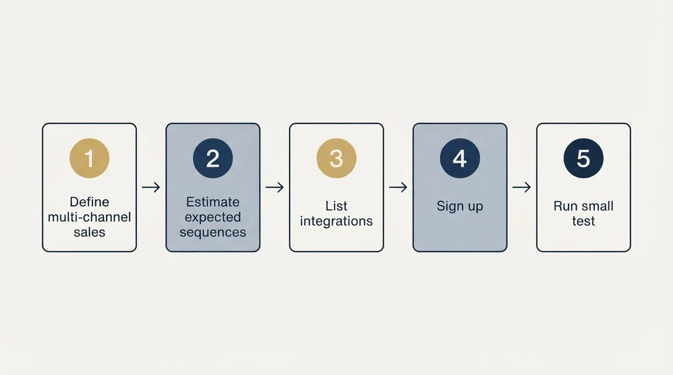 Step sequence: Getting Started Checklist (Define multi-channel sales, Estimate expected sequences, List integrations, Sign up)