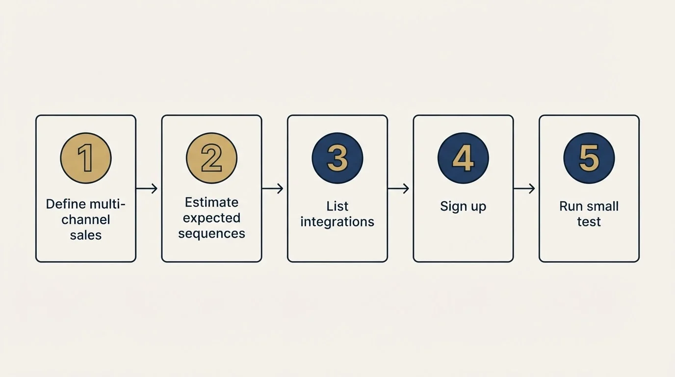 Step sequence: Getting Started Checklist (Define multi-channel sales, Estimate expected sequences, List integrations, Sign up)