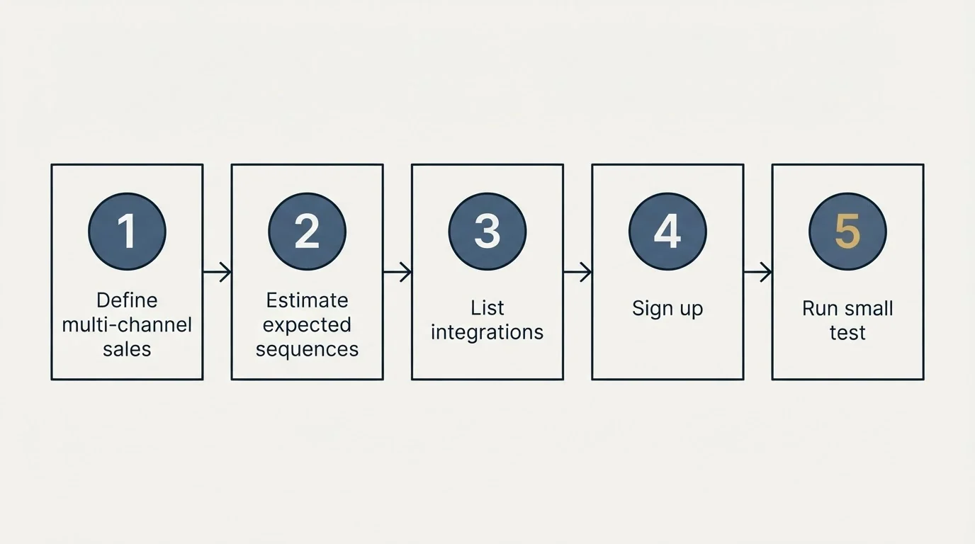 Step sequence: Getting Started Checklist (Define multi-channel sales, Estimate expected sequences, List integrations, Sign up)