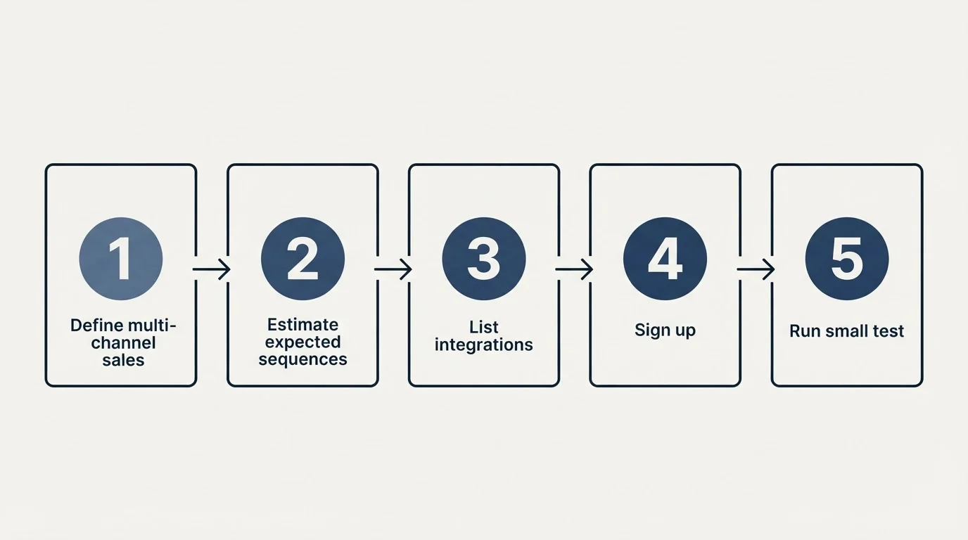 Step sequence: Getting Started Checklist (Define multi-channel sales, Estimate expected sequences, List integrations, Sign up)