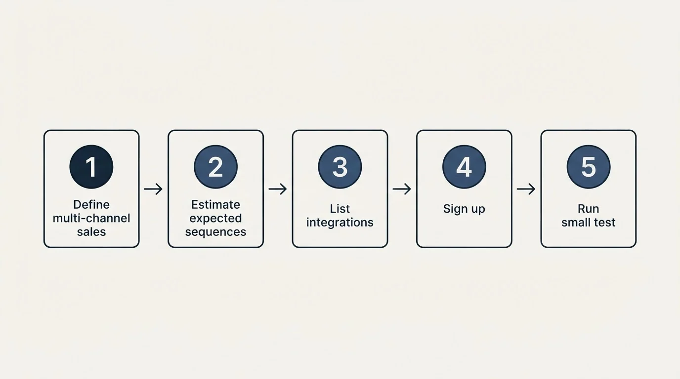 Step sequence: Getting Started Checklist (Define multi-channel sales, Estimate expected sequences, List integrations, Sign up)