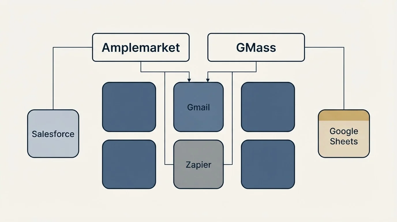 Integration grid: Integration Ecosystem (Amplemarket, GMass, Gmail, Zapier)