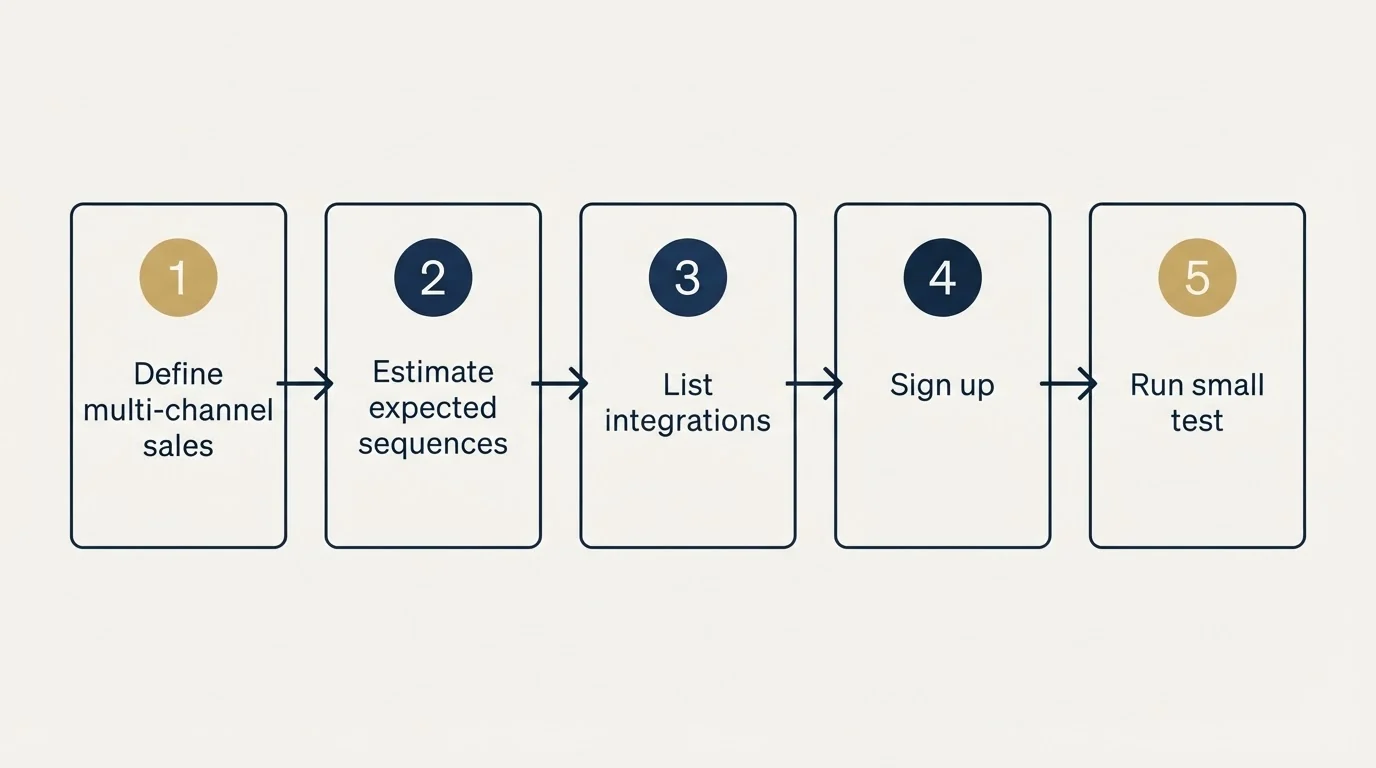 Step sequence: Getting Started Checklist (Define multi-channel sales, Estimate expected sequences, List integrations, Sign up)