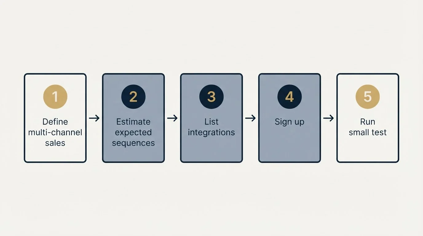 Step sequence: Getting Started Checklist (Define multi-channel sales, Estimate expected sequences, List integrations, Sign up)