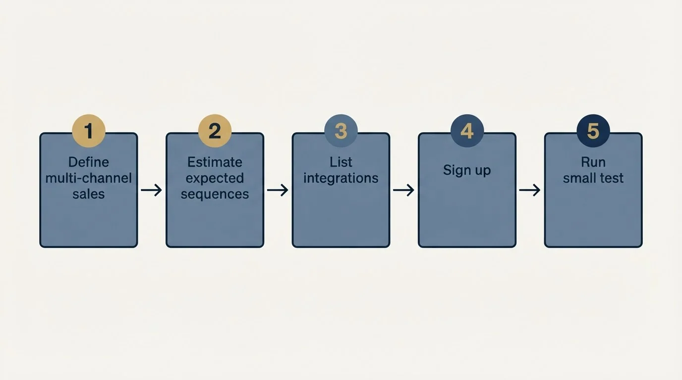 Step sequence: Getting Started Checklist (Define multi-channel sales, Estimate expected sequences, List integrations, Sign up)