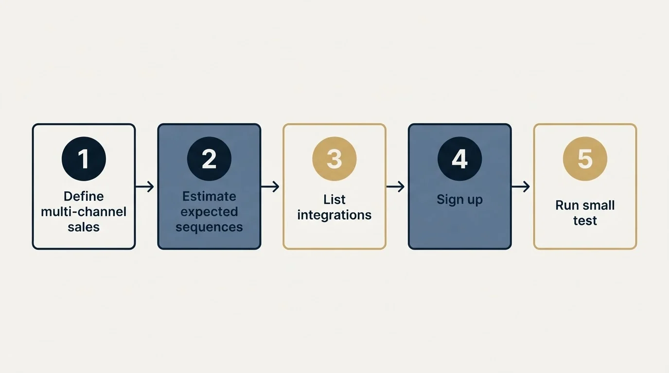 Step sequence: Getting Started Checklist (Define multi-channel sales, Estimate expected sequences, List integrations, Sign up)