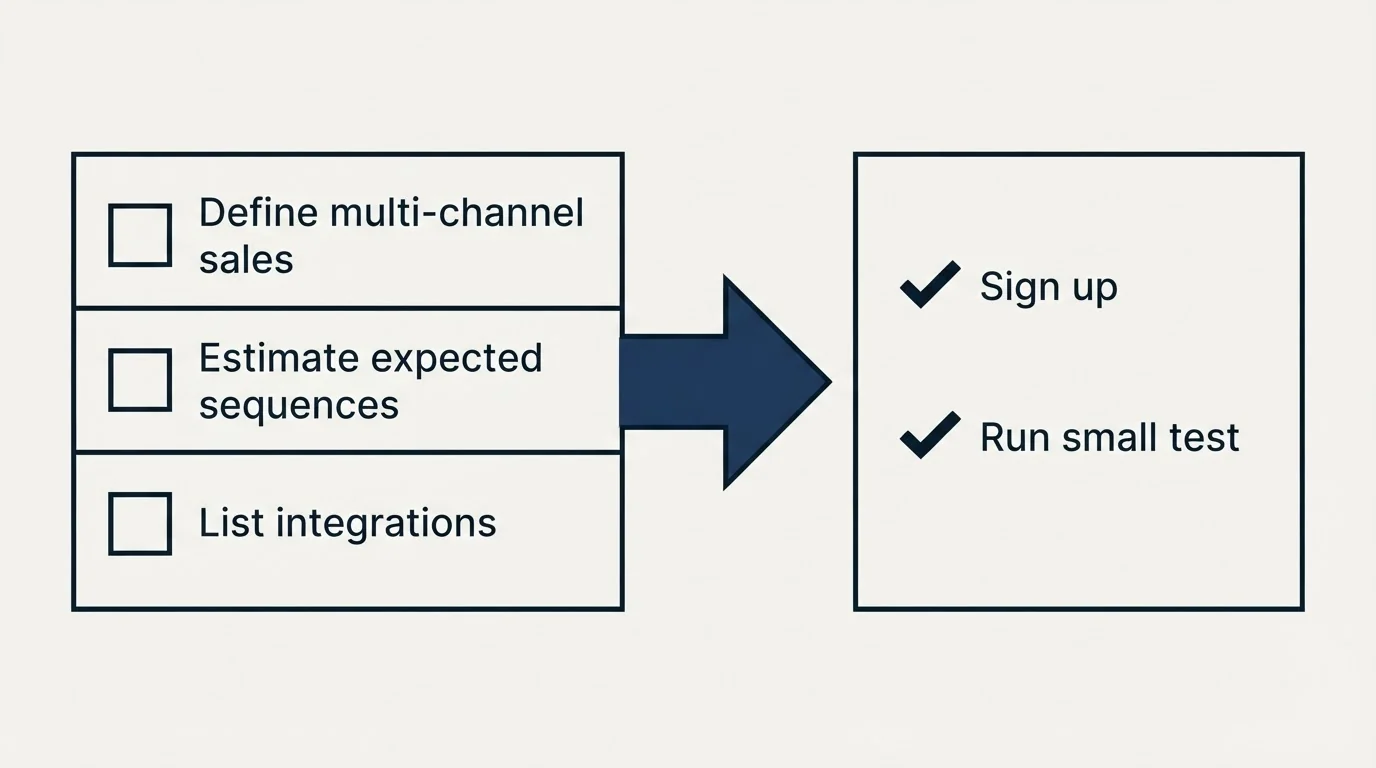 Before-and-after steps: Getting Started Checklist (Define multi-channel sales, Estimate expected sequences, List integrations, Sign up)