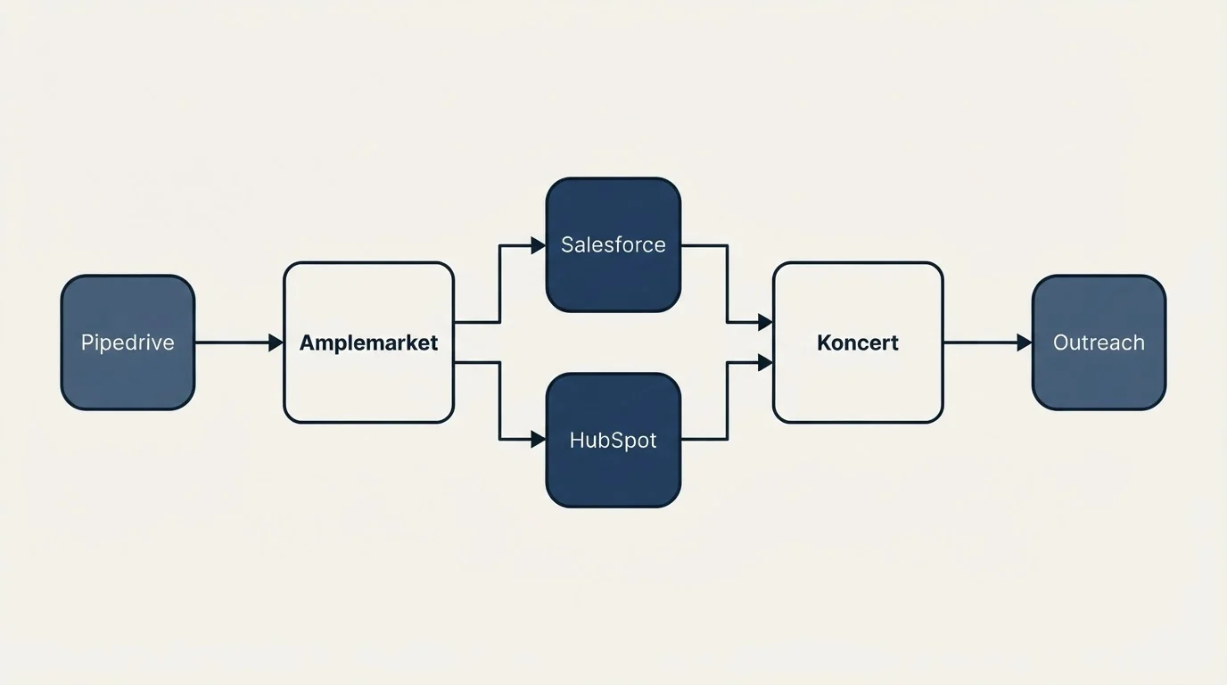 Integration flow: Integration Ecosystem (Amplemarket, Koncert, Salesforce, HubSpot)
