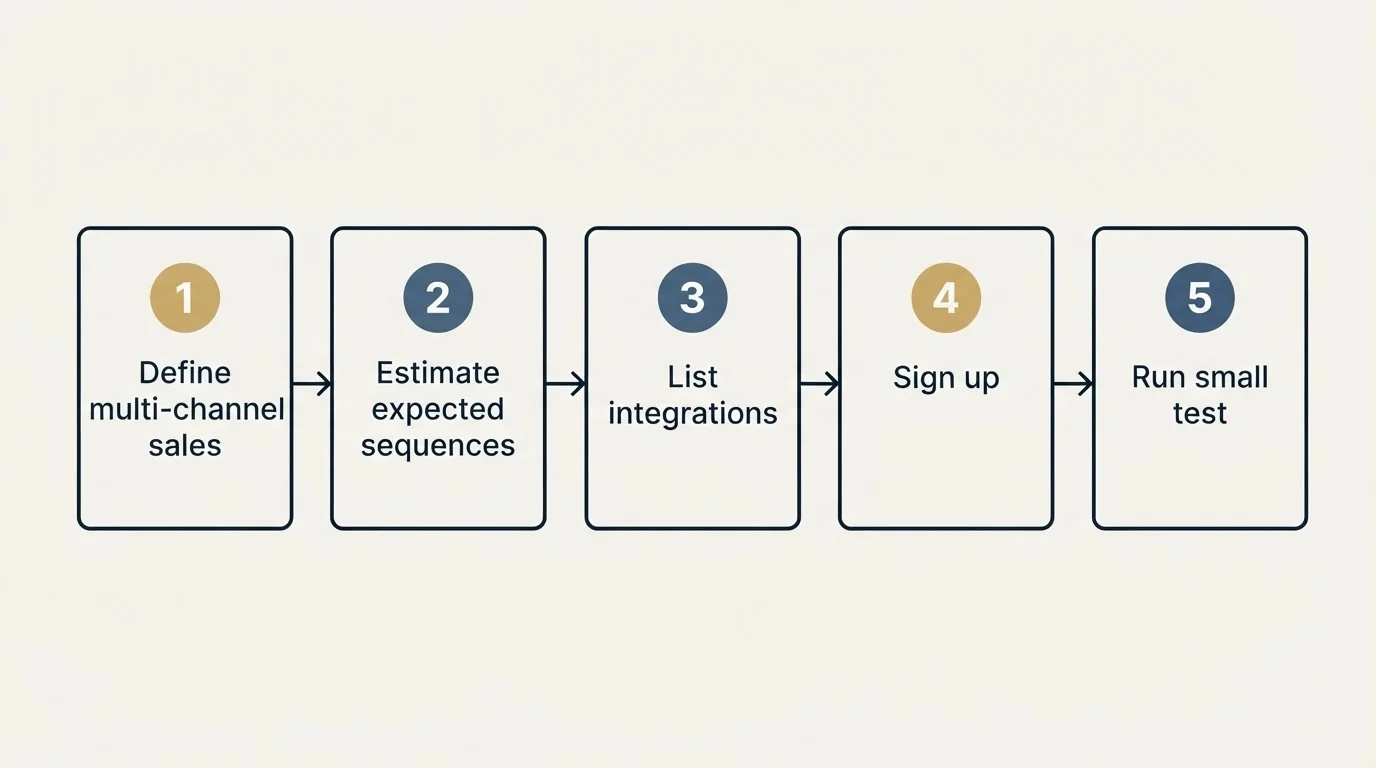 Step sequence: Getting Started Checklist (Define multi-channel sales, Estimate expected sequences, List integrations, Sign up)