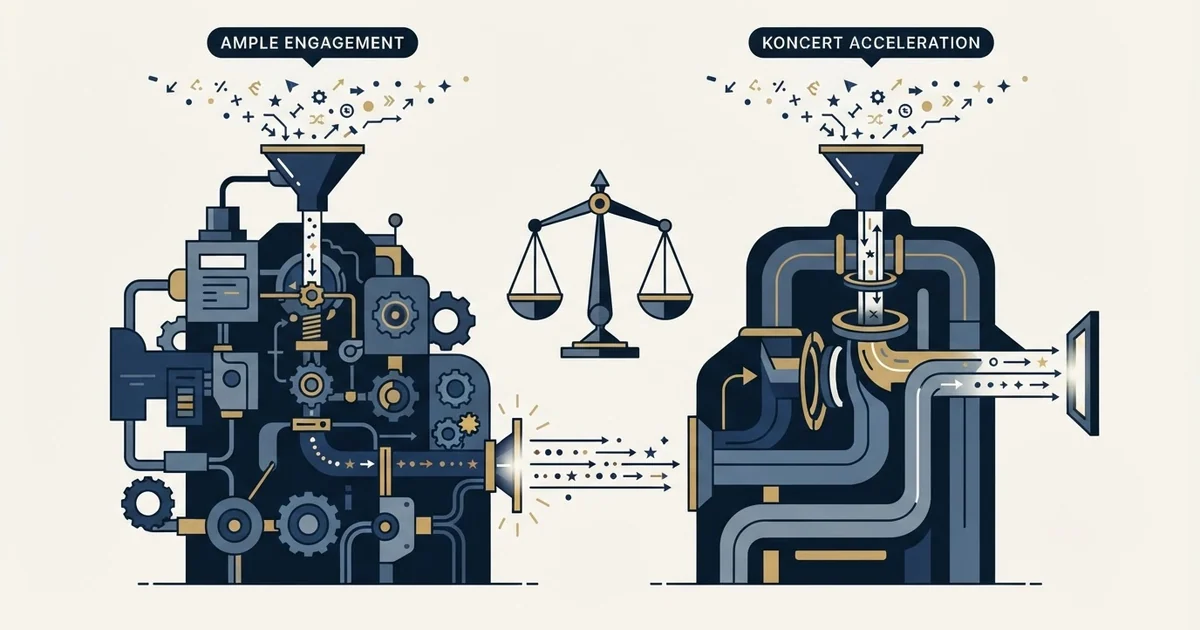 Editorial illustration for Amplemarket vs Koncert