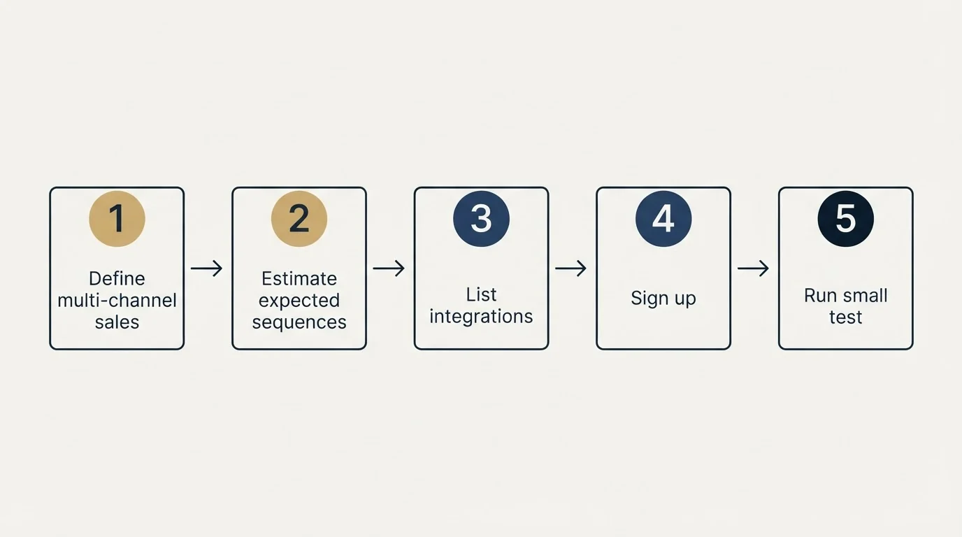 Step sequence: Getting Started Checklist (Define multi-channel sales, Estimate expected sequences, List integrations, Sign up)