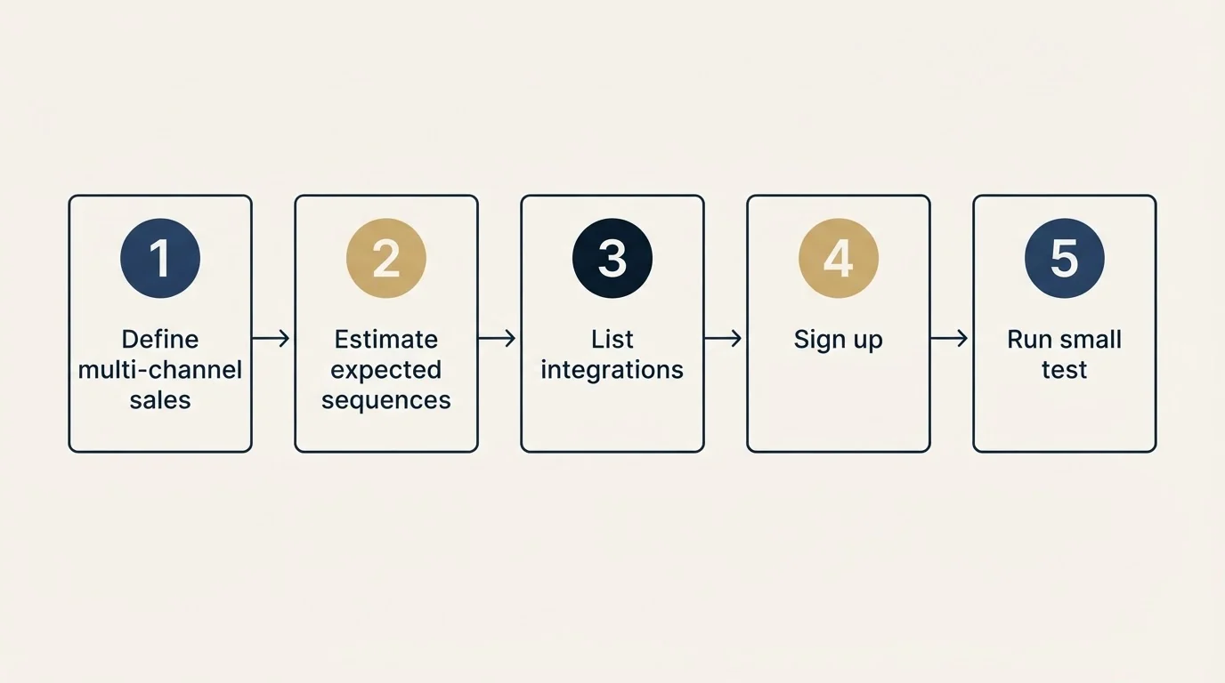 Step sequence: Getting Started Checklist (Define multi-channel sales, Estimate expected sequences, List integrations, Sign up)