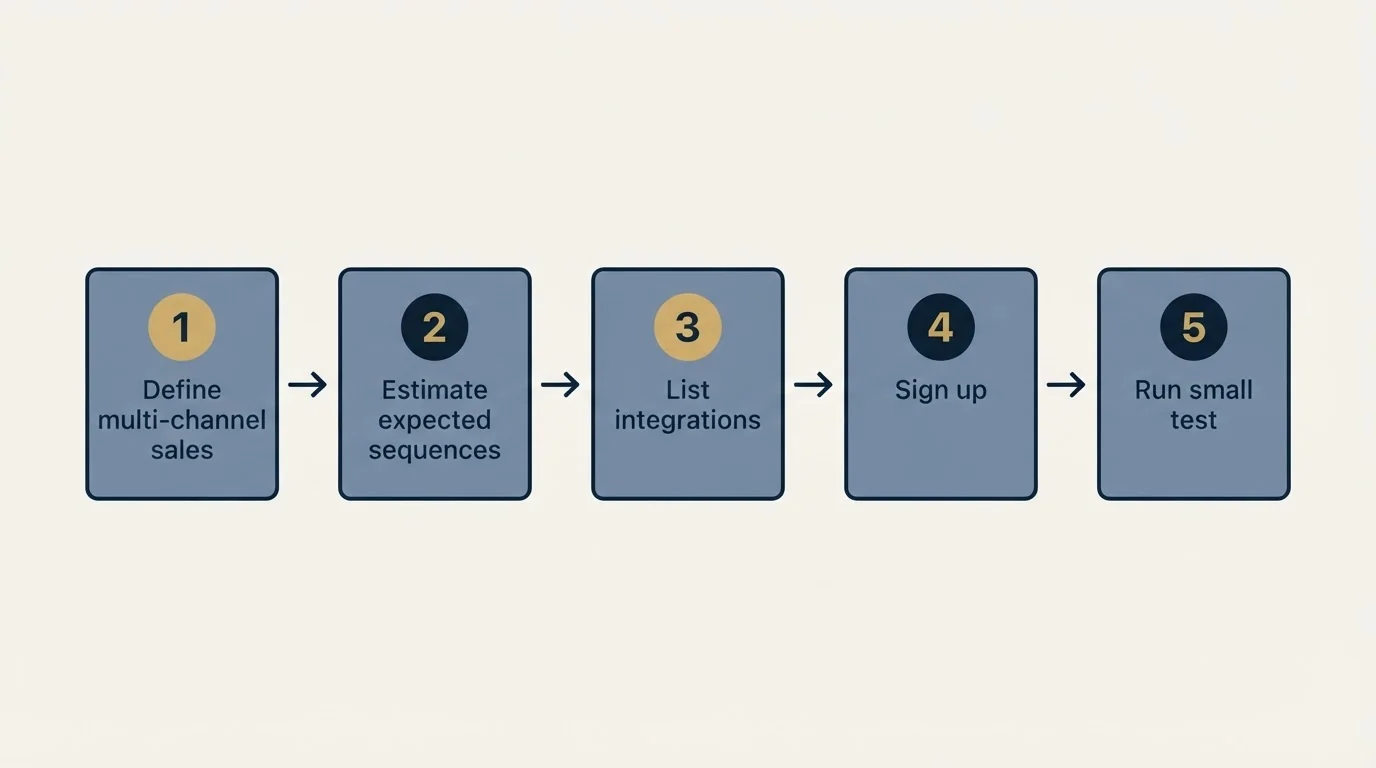 Step sequence: Getting Started Checklist (Define multi-channel sales, Estimate expected sequences, List integrations, Sign up)