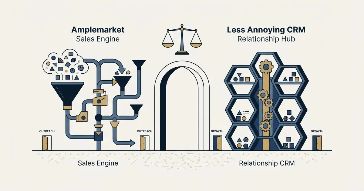 Editorial illustration for Amplemarket vs Less Annoying CRM